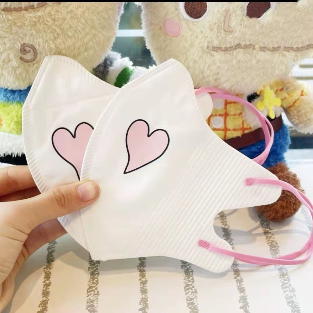 桃伊悠网红同款爱心3d立体印花口罩少女心高颜值桃心心形防护口罩蓝色