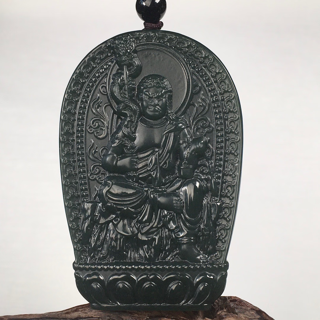 逸阅堂天然新疆和田青玉吊坠不动明王尊守护神玉牌六字箴言生肖鸡 约
