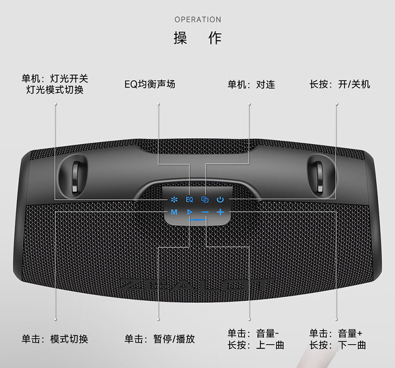 狂热者S78全新音乐玩家便携式无线蓝玩家大功率音乐100W音量牙音箱广场舞户外低音炮大功率100W露营车载大音量炫彩灯音响 音乐玩家【100W大功率】经典黑详情图片19