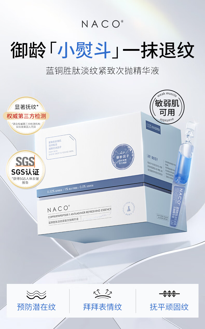 NACO蓝铜胜肽次抛面部精华液抗皱提拉紧致皮肤淡细纹舒缓改善护肤品 1.2ml*30支（到手35支）