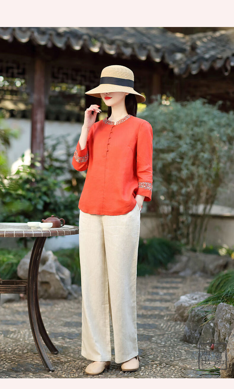橘红上衣 米色裤子 3xl【图片 价格 品牌 报价-京东