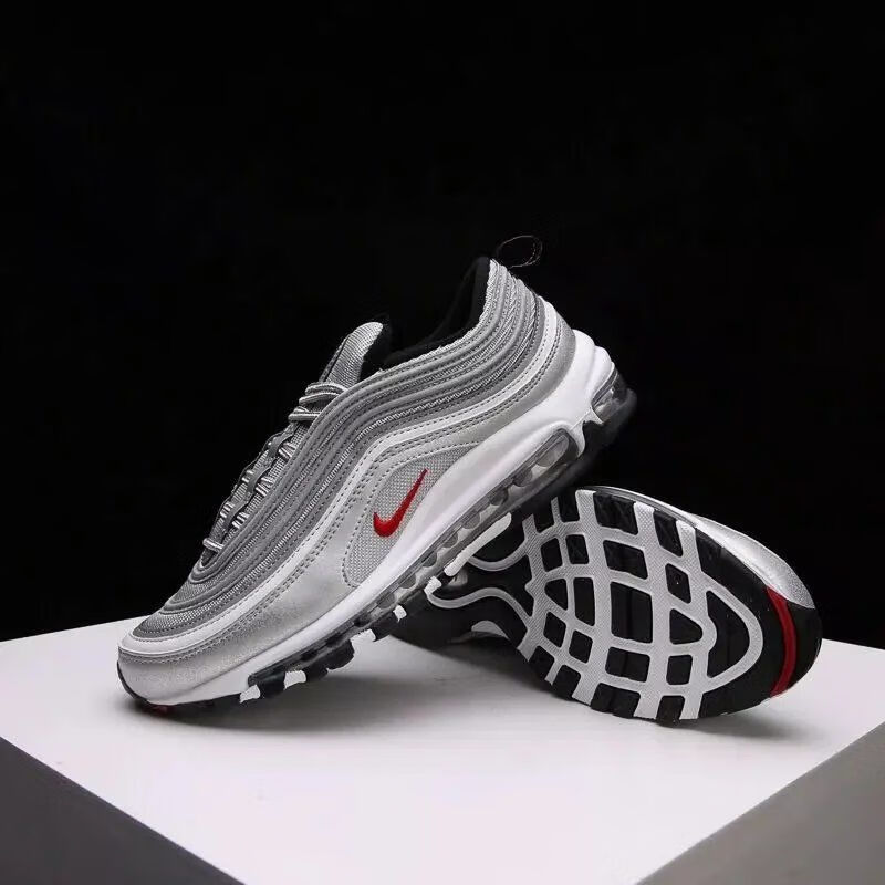 秋冬男鞋air max97银跑步鞋黑白大气垫樱花粉女鞋 air max 97 白色