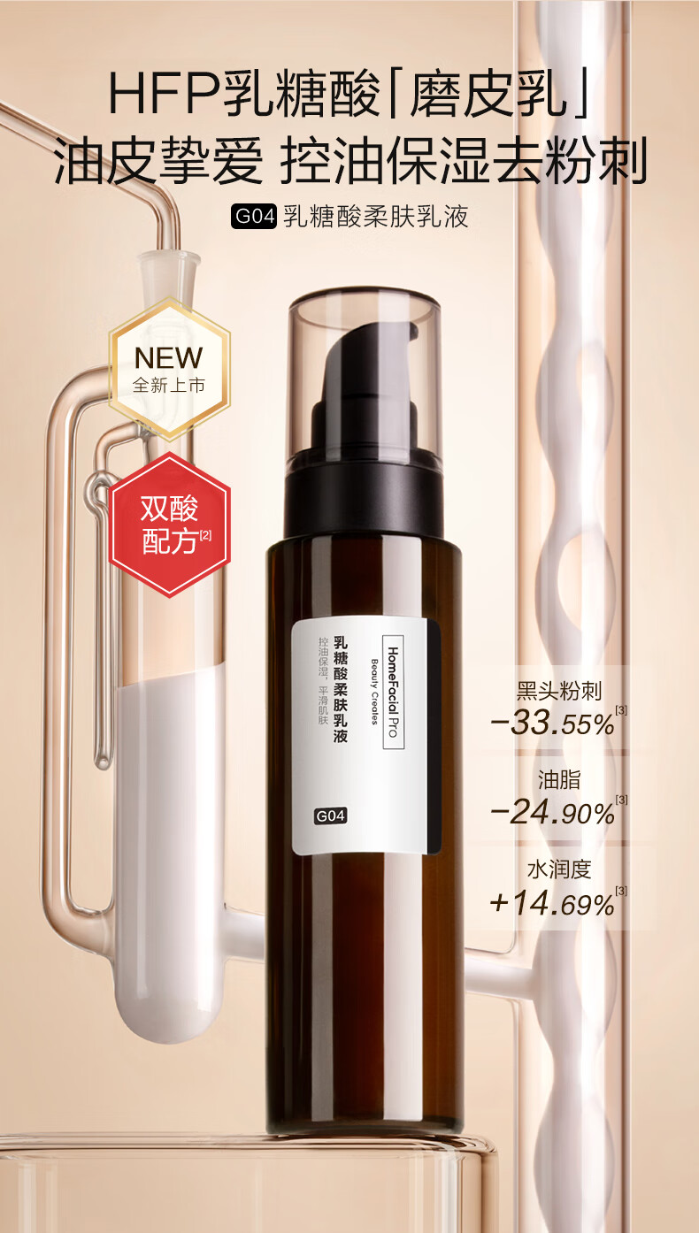 HomeFacialPro乳糖酸柔肤乳液 HFP保湿控油乳磨皮收毛孔去黑头粉刺补水舒缓男女 乳糖酸柔肤乳液118g