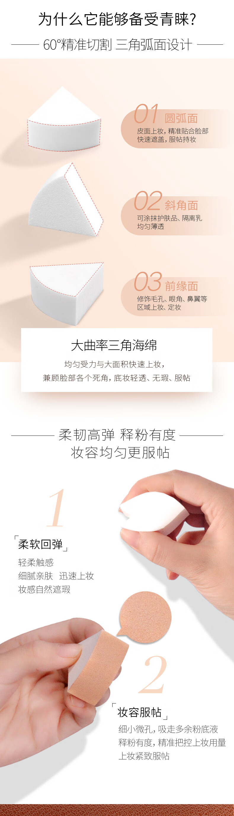 毛戈平 三角上妆海绵粉扑化妆工具彩妆粉底扑干湿两用便携装新款送女友 棉花糖海绵-粉底液拍档