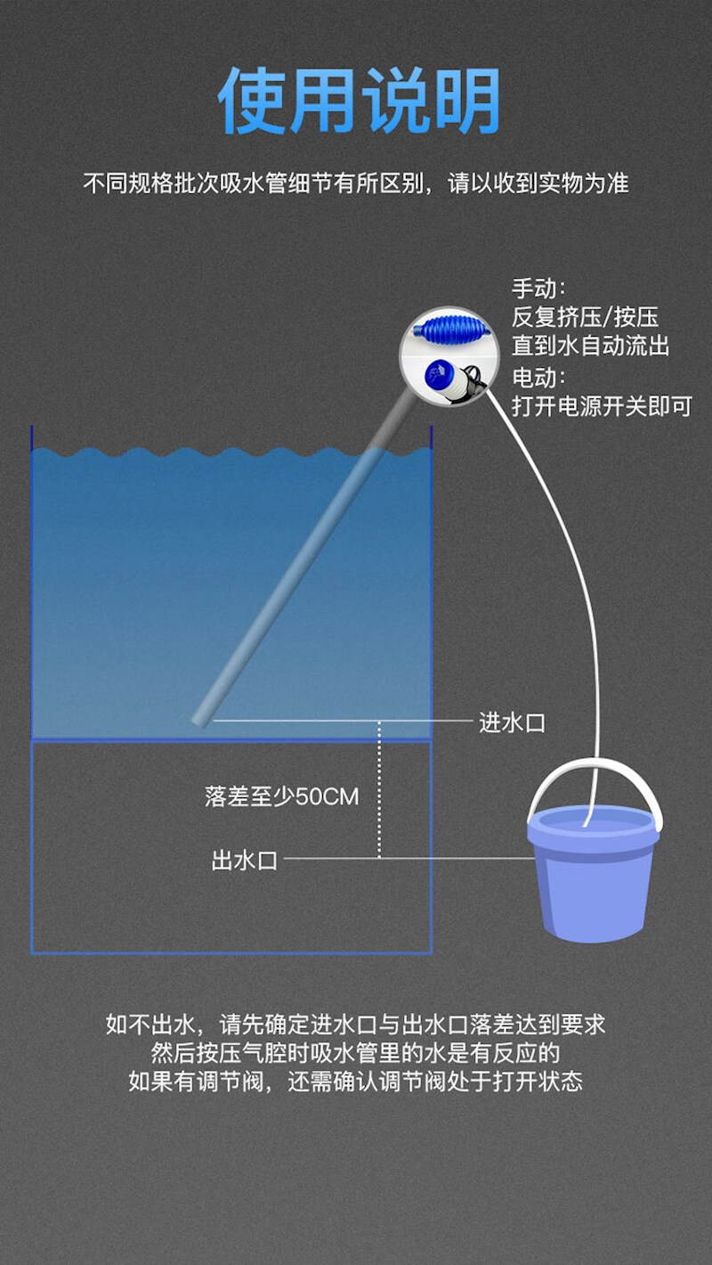 鱼缸换水器虹吸管换水管抽水洗砂吸便器手动清理清洁工具抽水泵 大号