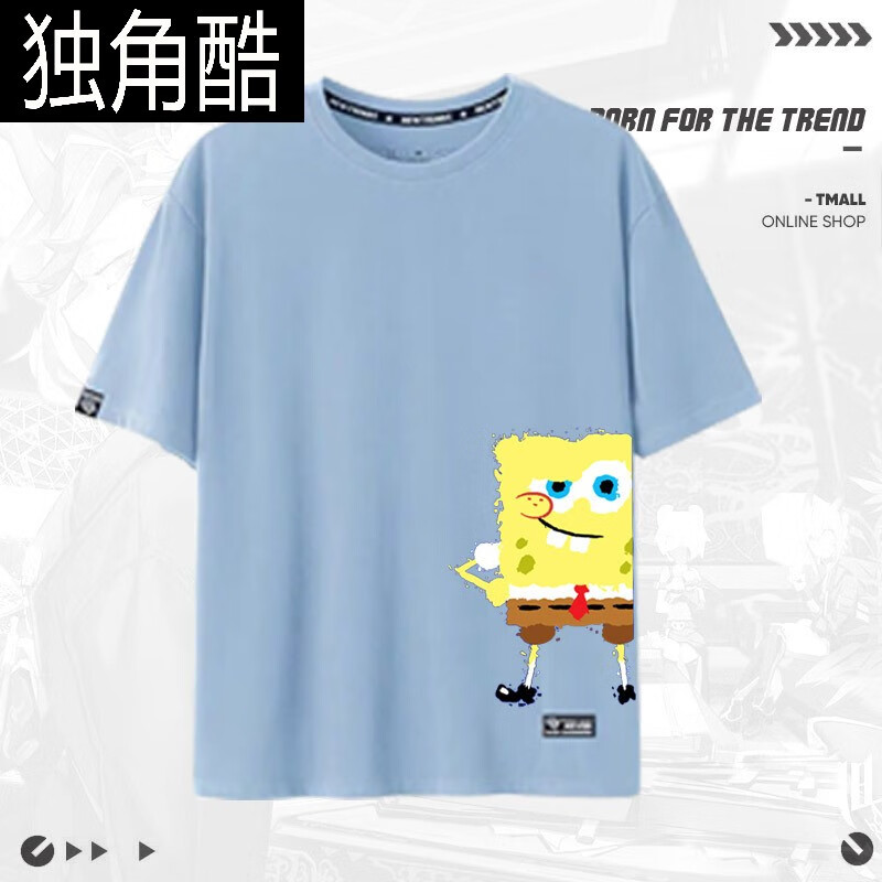 海绵宝宝派大星情侣周边联名动漫短袖t恤衫男男纯棉半袖衣服t恤mh白7s