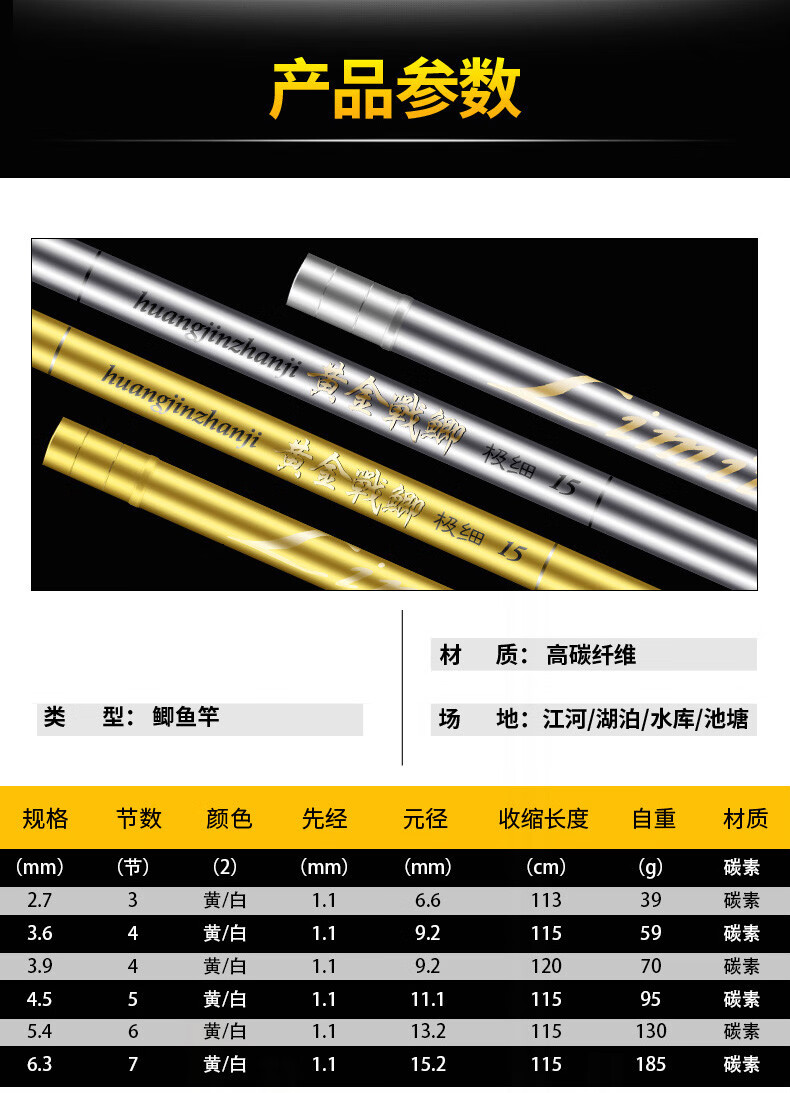 双宝鱼竿手竿同款鱼竿极细鲫鱼竿超轻超细超硬37调日本长节碳素台钓鱼