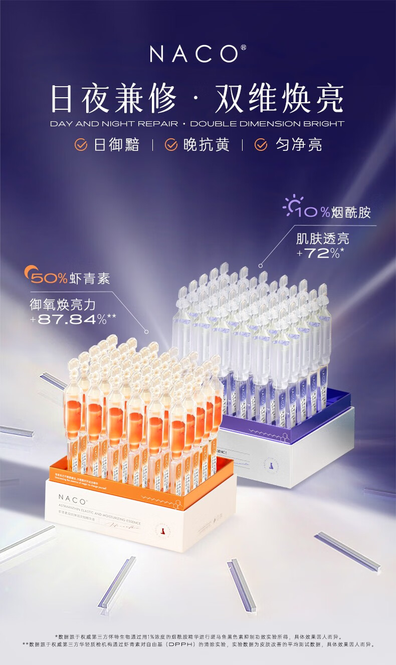NACO虾青素精华搭配烟酰胺次抛面部精华液减黄提亮抗氧化抗糖护肤套装 早C晚A护肤套装