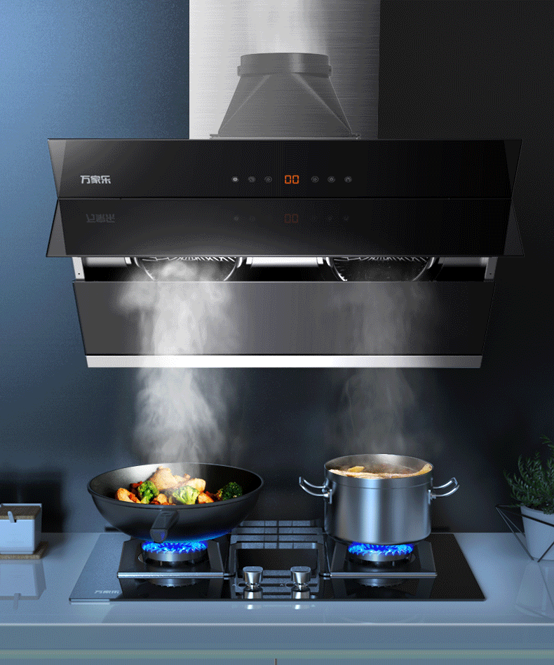 万家乐22立方爆炒风双电机智能开合触控侧吸式抽油烟机燃气灶具消毒柜