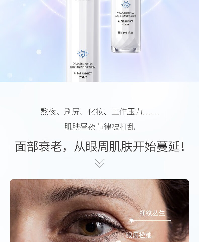 一枝春（OneSpring）USP胶原蛋白多肽莹润走珠按摩眼霜熬夜眼袋保湿补水眼霜