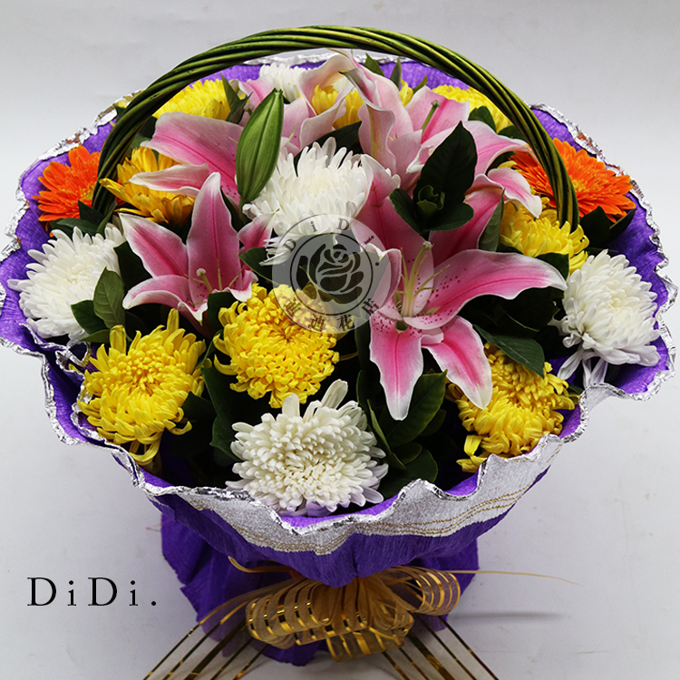 清明节扫墓花篮祭祀花束菊花花圈用品北京同城鲜花速递 白菊花环