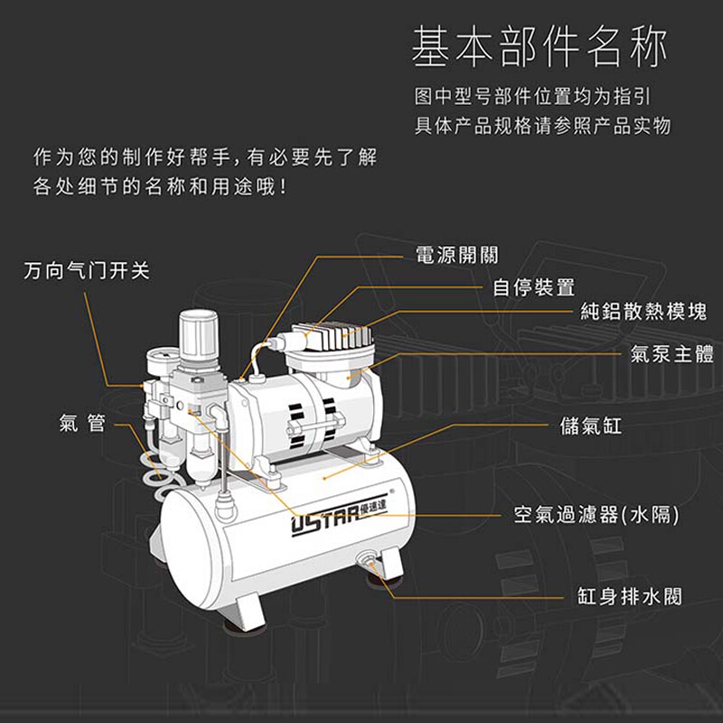 优速达喷涂气泵带气缸存储罐喷笔套装 配kp-35 喷笔 601g黑色【图片