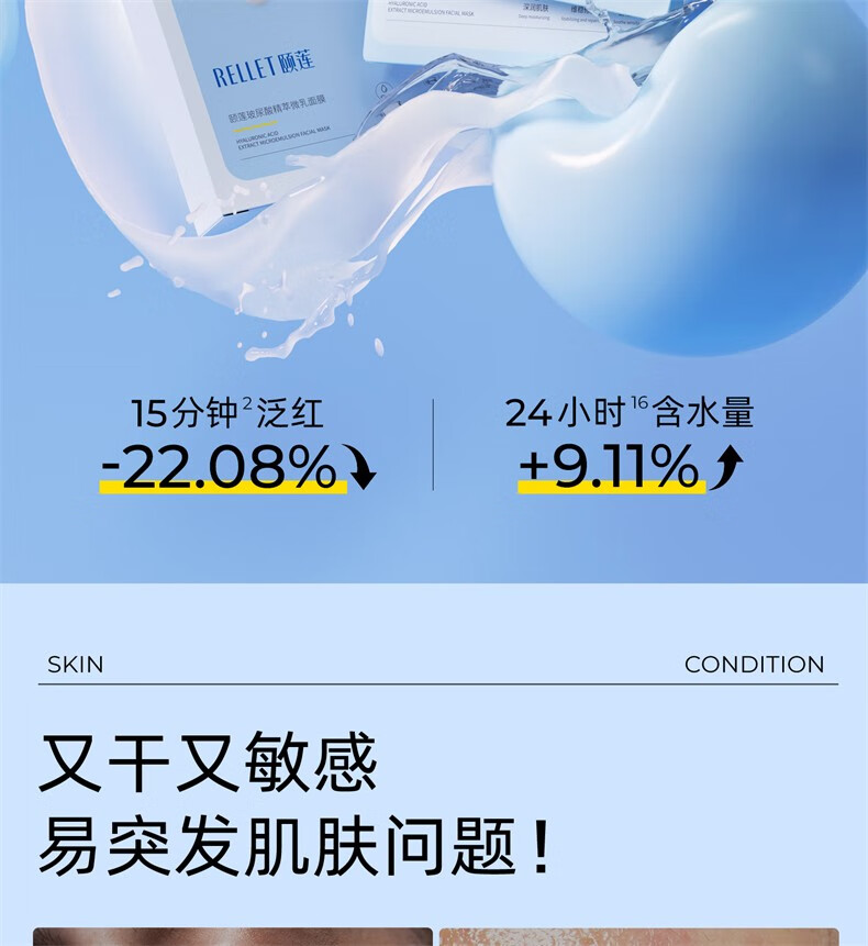 颐莲（RELLET）玻尿酸精萃微乳面膜28g*5片 温和养护干敏肌必备
