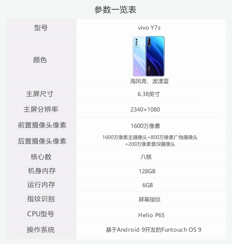 【二手95成新】vivo y7s 超广角 后置ai三摄全面屏6.