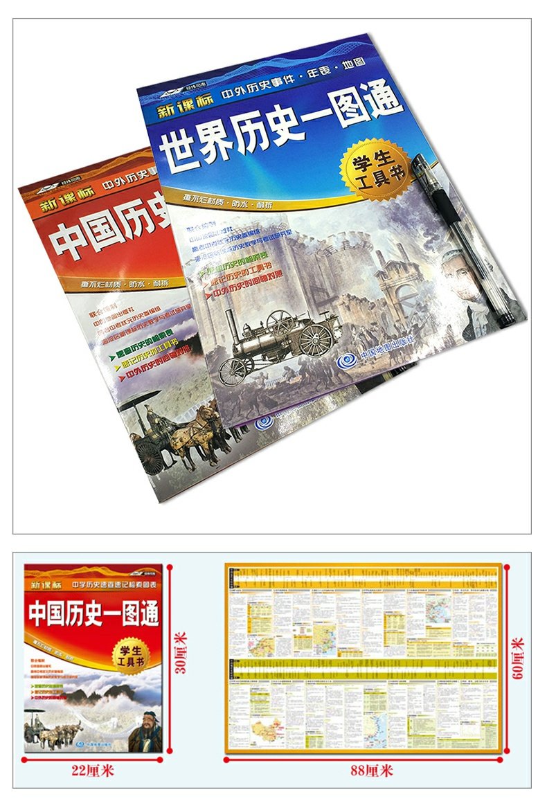 【套装2张】中国和世界历史一图通2020新版历史大事件年表地图学生