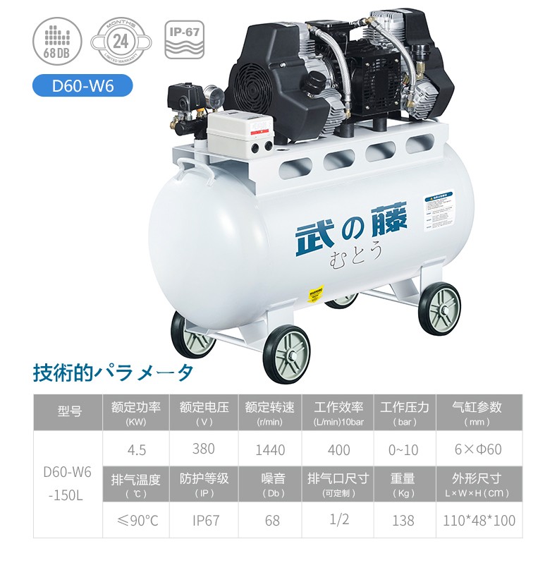 武藤无油空压机工业级腹吸式静音气泵380v大型空气压缩机冲气泵家装