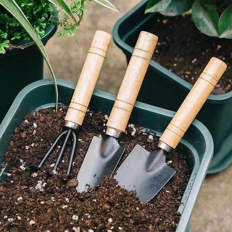 商葩翼翼  园艺工具三件套 种菜套装盆栽松土除草园艺工具套装 宽铲子五齿耙两用锄头 园艺三件套 1套