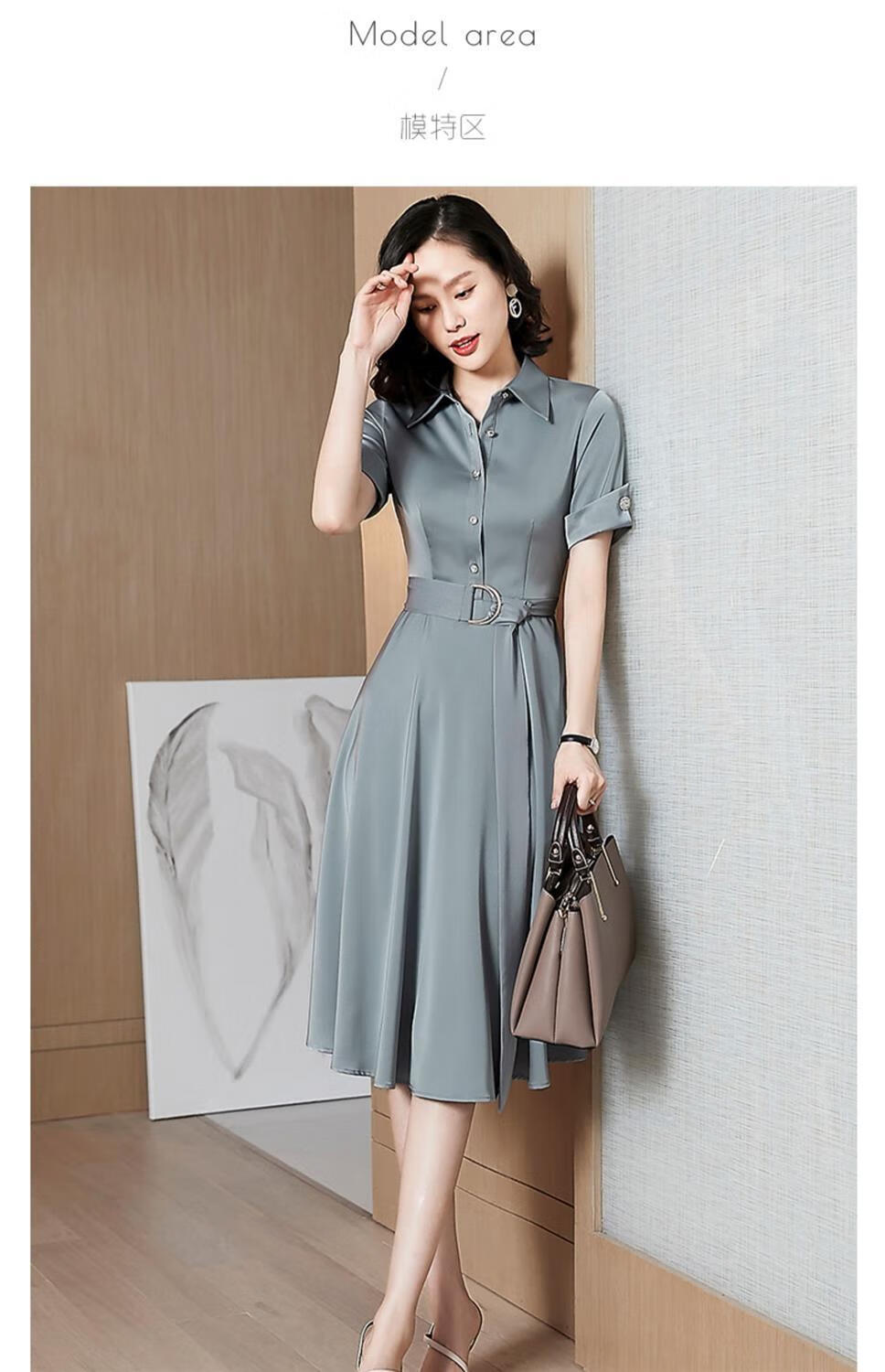 yishan连衣裙女夏品牌女装方领2020新款时尚简约气质修身收腰显瘦中长