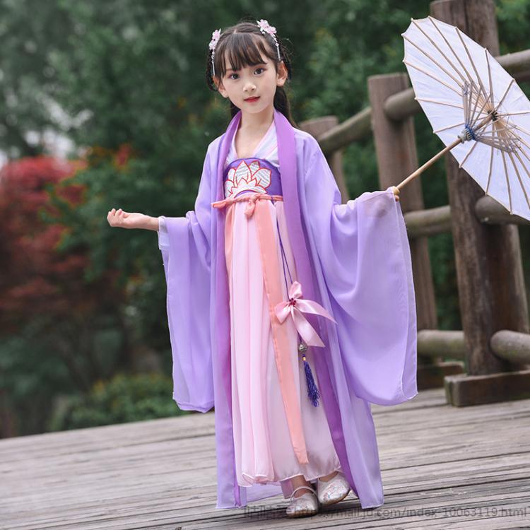 夏装超仙中国风襦裙小女孩古风唐装套装宝宝西瓜红发簪眉心贴头花120
