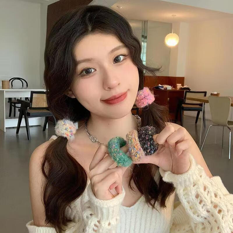 南暖美妆护肤其他美妆工具甜美小香风毛线针织发圈高弹毛巾圈头绳发饰 10个装【小香风混色】 小香风毛圈发绳