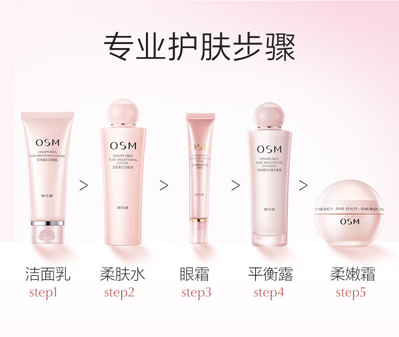 欧诗漫（OSM）珍珠营养美肤化妆品套装烟酰胺补水保湿护肤品洁水乳提亮肤色 新美肤4件（洁100水135*2乳100）