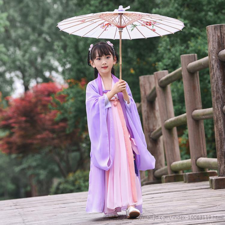 夏装超仙中国风襦裙小女孩古风唐装套装宝宝西瓜红发簪眉心贴头花120