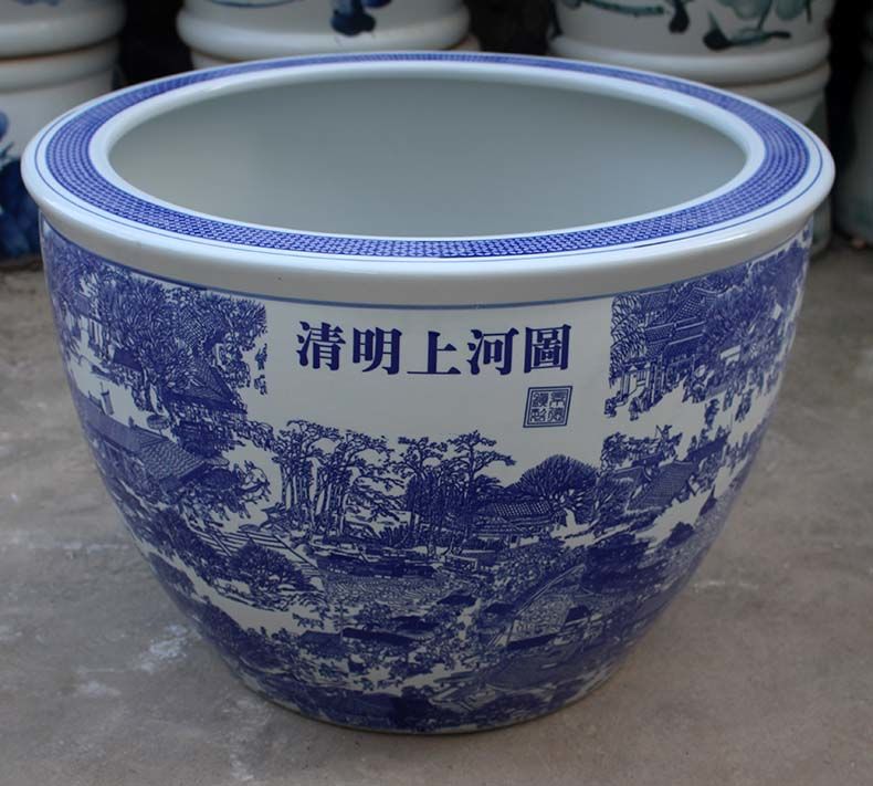 琇莹青花陶瓷鱼缸1米特大水缸瓷缸睡莲盆景德镇大荷花缸碗莲缸乌龟缸a