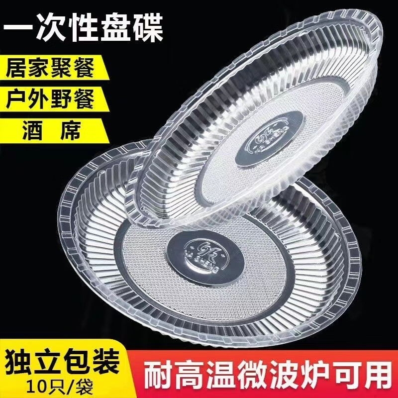 话语一次性盘子塑料装热菜盘家用美妆工具野餐加厚菜碟菜盘透明圆形 20个