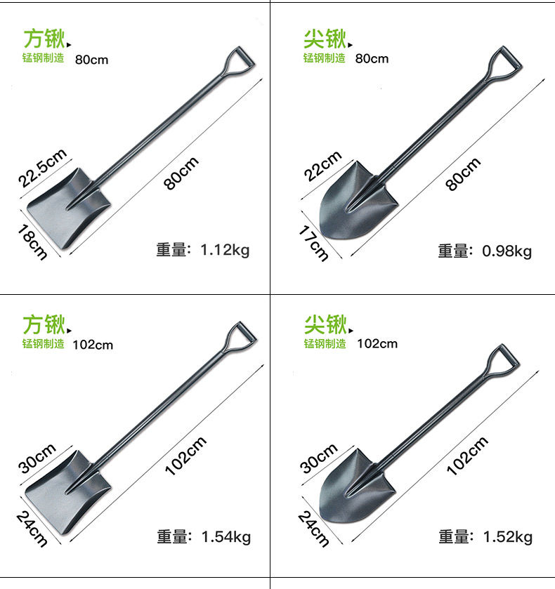 睿格达铁掀尖头锰钢铲子园艺工具农用钢锹农具家用种养花铁锨花铲户外