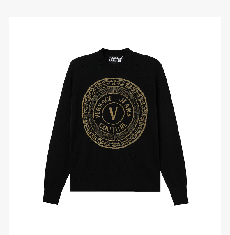 versace jeans 范思哲 2021新品 男士logo徽标图案印花圆领针织毛衣