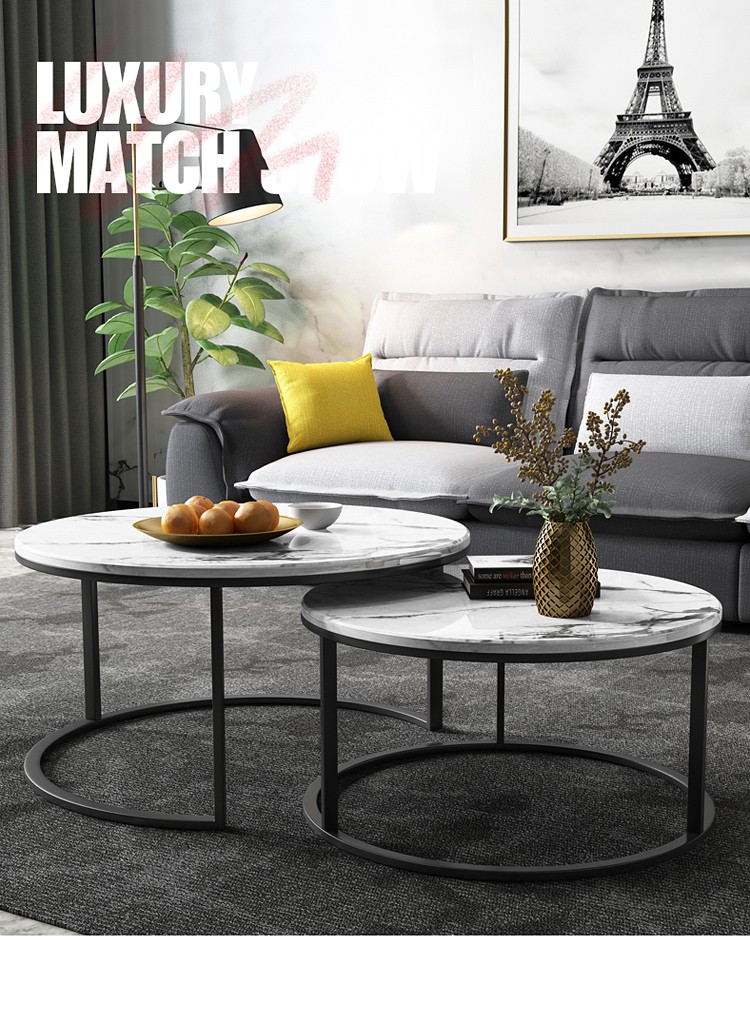 奥左 小圆形茶几现代简约北欧可伸缩迷你轻奢大理石岩板家用极简小户型茶桌子客厅家具 中花白茶几【镀金框架】 【进口大理石桌面+金属脚底框】