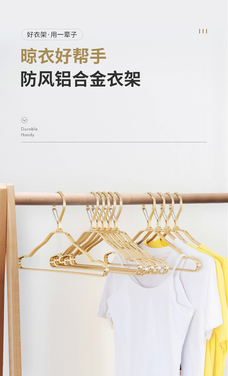 蝶缘 防风衣架子太空铝合金家用卡扣固定晒衣架室内户外晾衣服无痕衣撑 防风成人款【尊贵银】 10个
