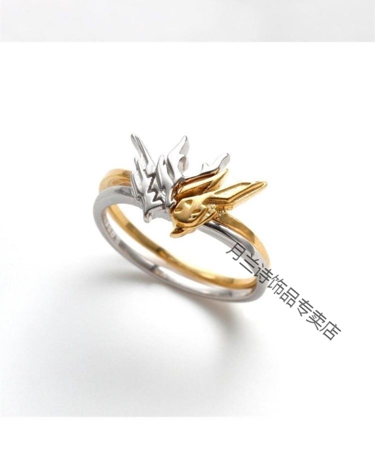 动漫假面骑士build金兔银龙戒指周边基兔同龙指环开口ins金色银色戒指
