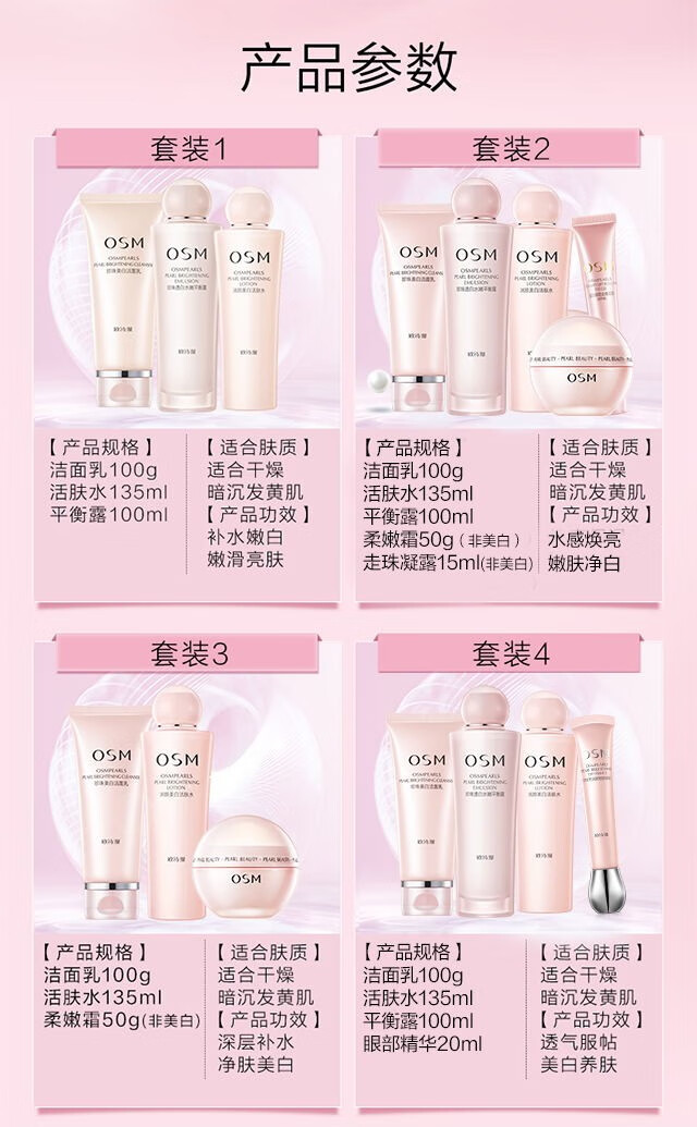 欧诗漫（OSM）珍珠营养美肤美白化妆品套装烟酰胺补水保湿护肤品男女情人节送礼 礼盒套装1（洁水乳）