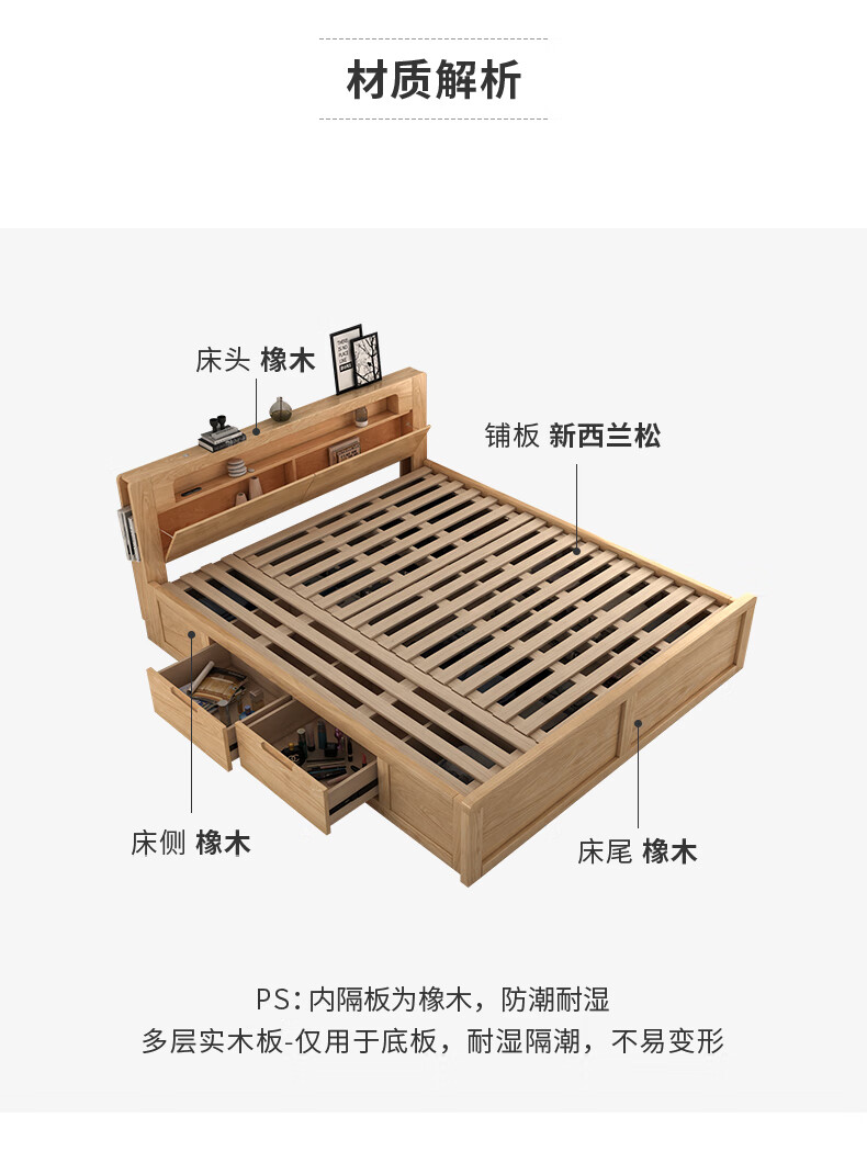 信际 北欧全实木床1.5米1.