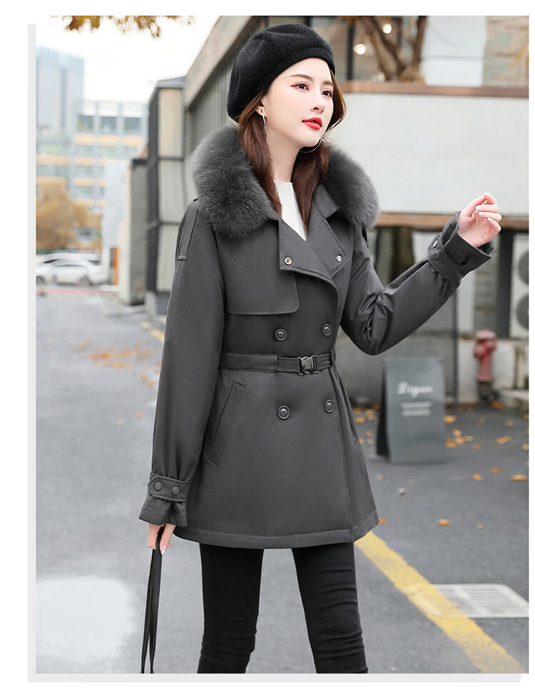 靓淑派克羽绒服女新品2021冬季时尚女装大毛领派克羽绒服短款外套女