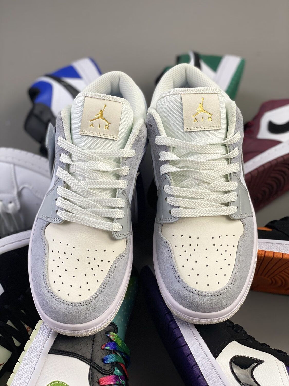 air aj 1 low低帮小巴黎联名麂皮aj1米白浅灰卡其米兰男女篮球鞋 小