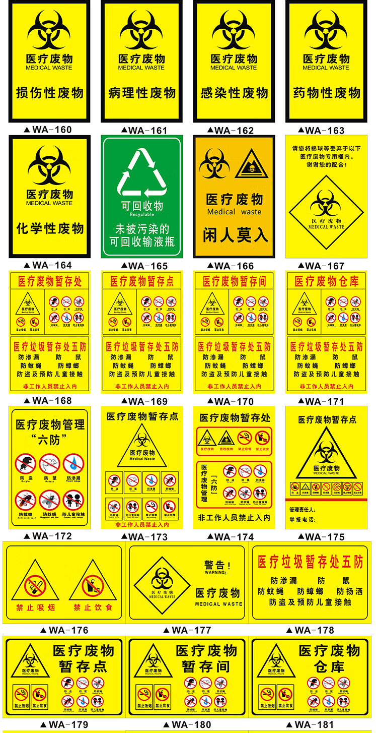 医疗废物三角标识牌贴医院损伤感染垃圾分类标志安全警示牌暂存间感染