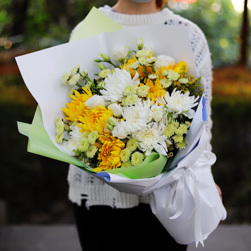 清明节菊花花束鲜花速递同城花店配送武汉深圳扫墓祭祀祭拜88811朵混