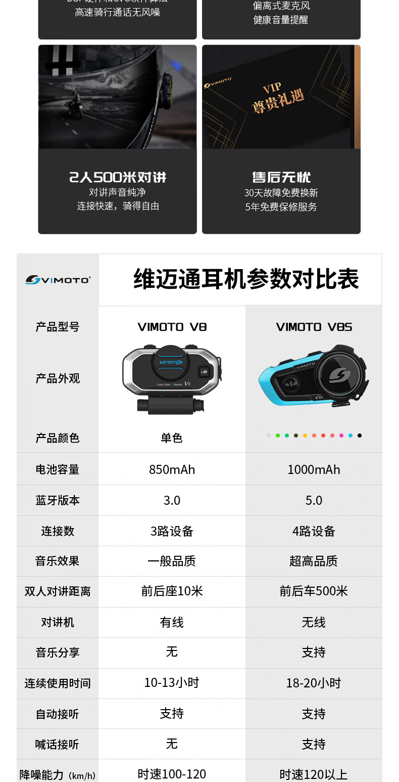 维迈通v9s摩托车头盔蓝牙v8s耳机对讲机防水一键对讲hifi音质遥控标配