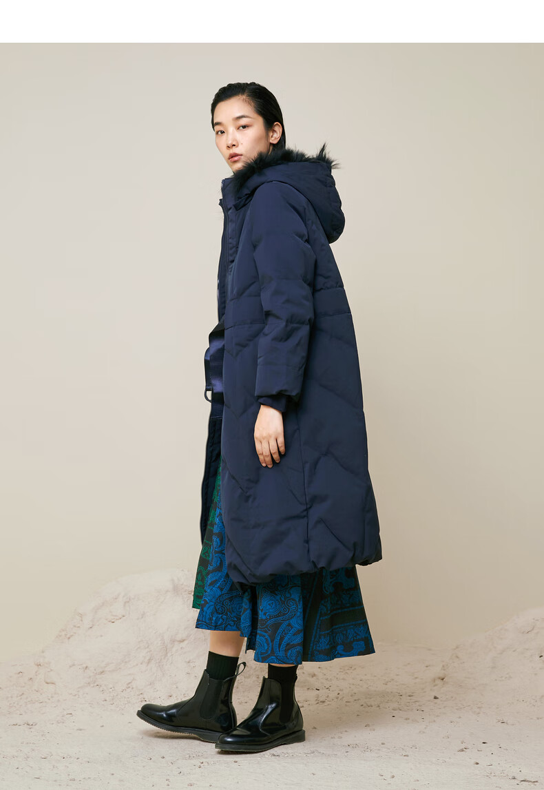 女装 羽绒服 幻走(moveup moveup幻走2020冬季新品 连帽毛领腰带中长