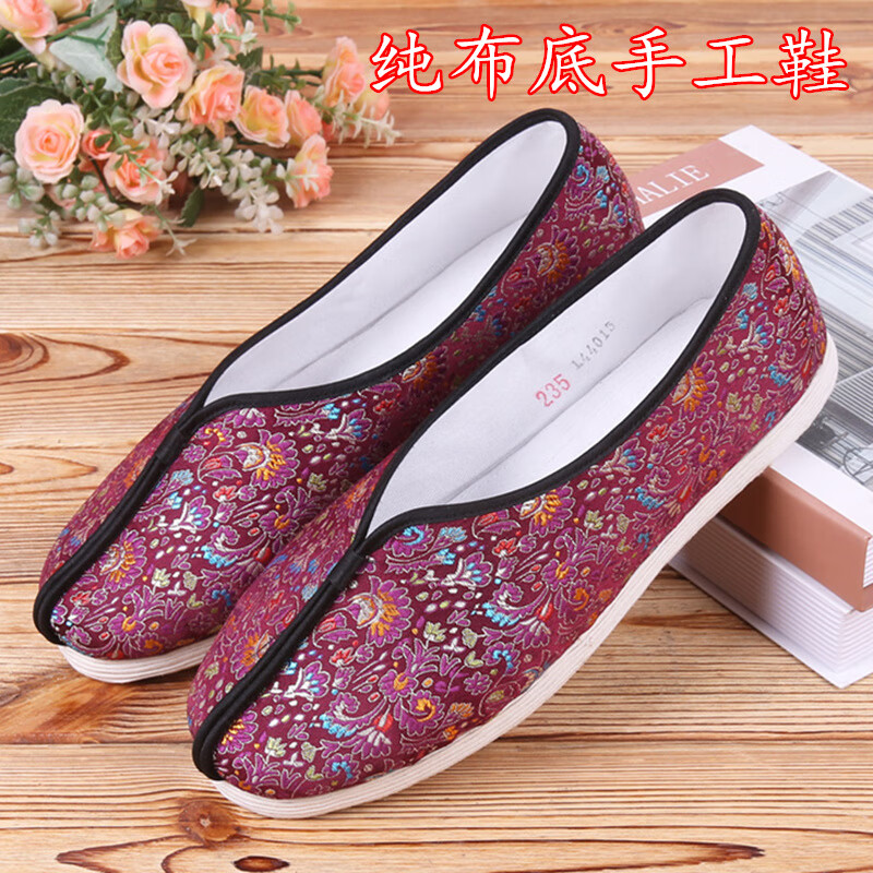 新品老北京布鞋中老年民族风奶奶鞋手工千层底布底女寿鞋特女棉鞋全黑