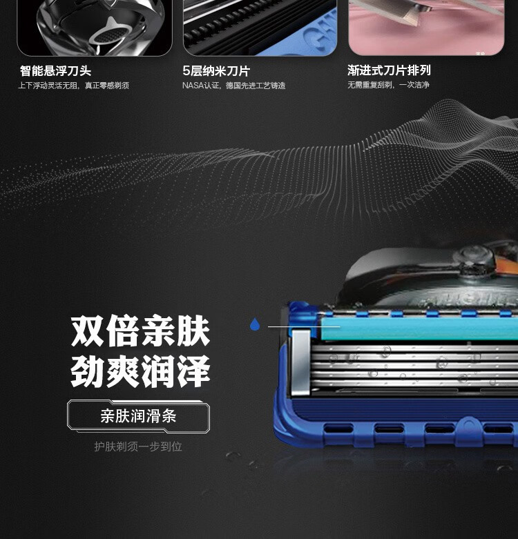 吉列（Gillette） 锋速5刀片锋隐致顺剃须刀男士手动刮胡刀引力盒 1刀架 4刀头 +须泡+底座+刀套