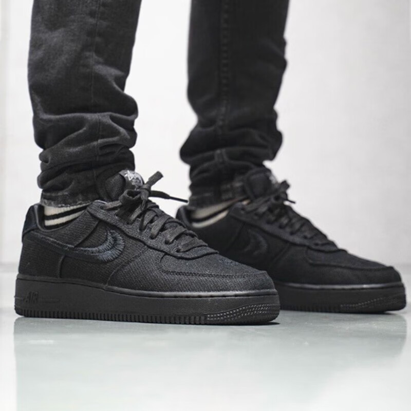 潮耐克nikeairforce1af1联名化石黑麻布黑武士休闲鞋板鞋纯黑cz
