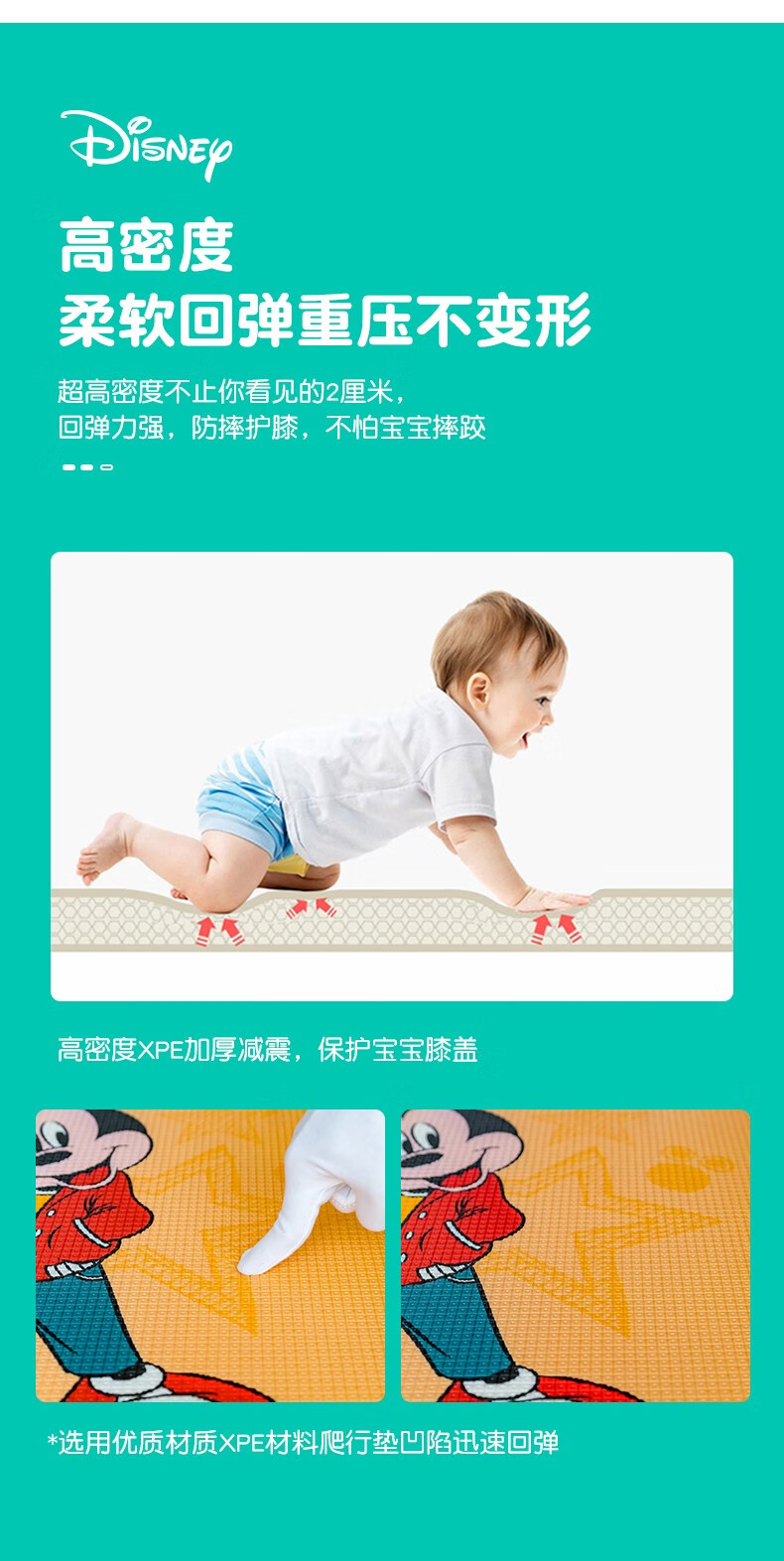 迪士尼（Disney）宝宝爬行垫xpe加厚2cm拼接婴儿爬爬垫家用儿童防滑泡沫客厅地垫 汽车米奇9片装【加厚2CM 送边条】