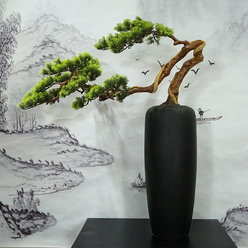 新中式仿真松树迎客松盆景罗汉松植物盆栽展厅客厅酒店禅意摆件 篙端