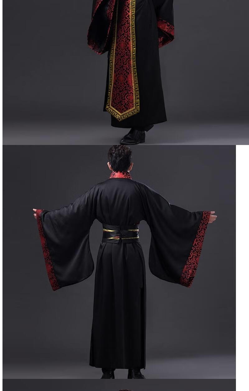 劲质古装服装男唐朝汉服直裾深衣侠客舞台演出服影视白色蓝边s155160