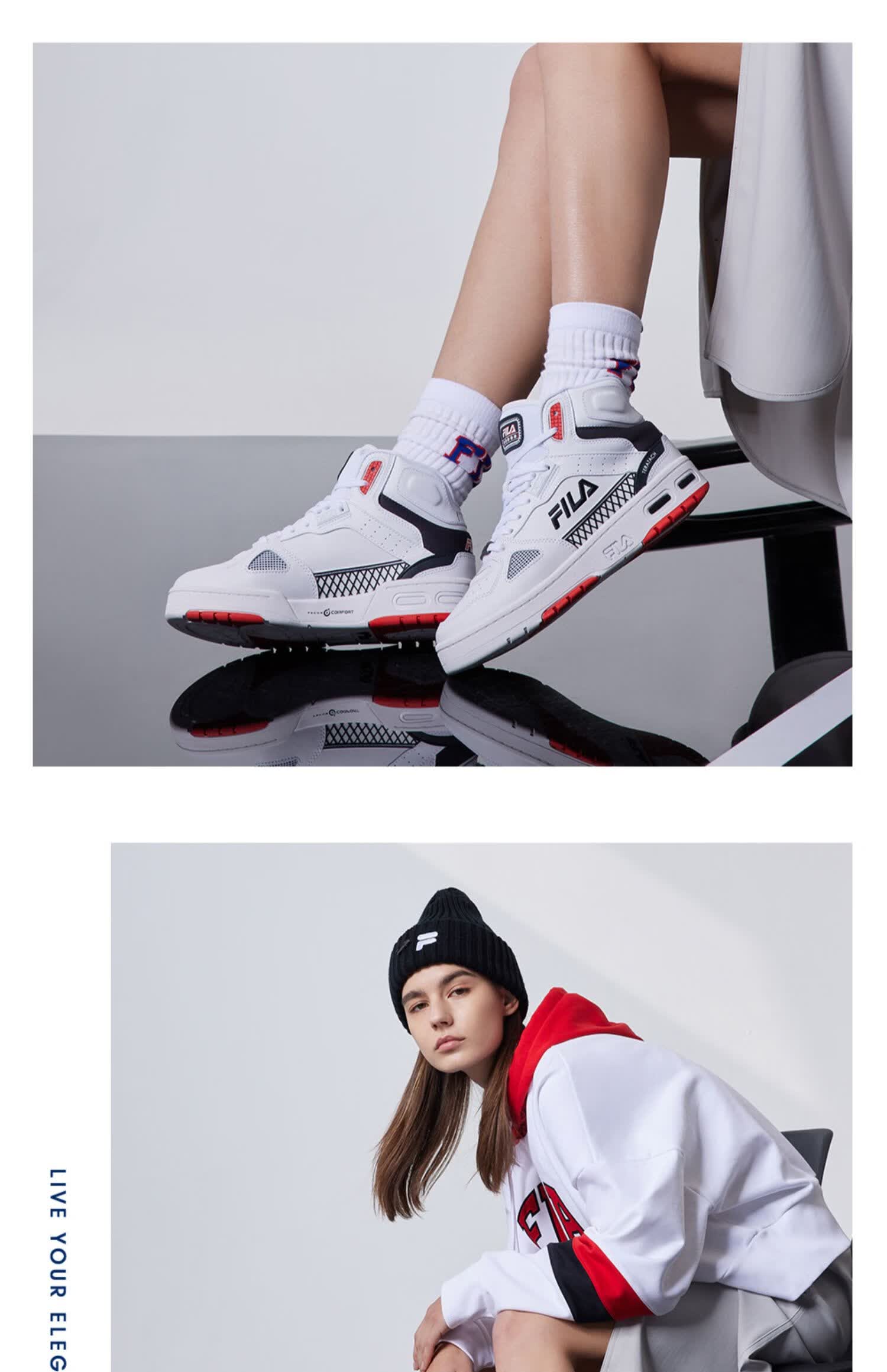 fila斐乐官方休闲鞋女2021春季高帮板鞋情侣新款休闲男篮网鞋子 明亮