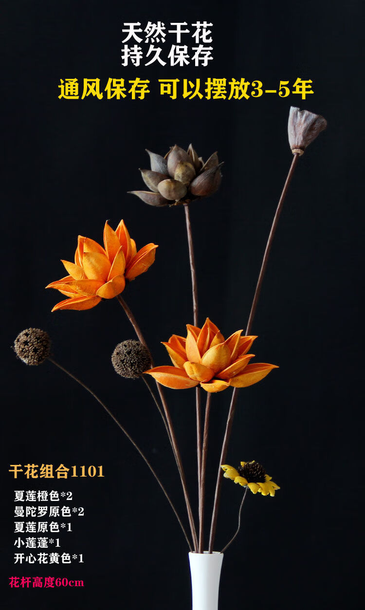 干花花束真花装饰摆件天然风干禅意莲蓬松果莲藕荷花插花中式摆设干花