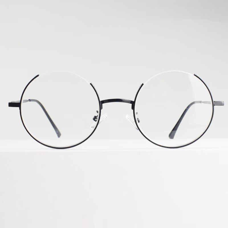 琪妍下半框眼镜韩版圆形黑框二次元动漫眼镜框架近视防蓝光变色黑色防